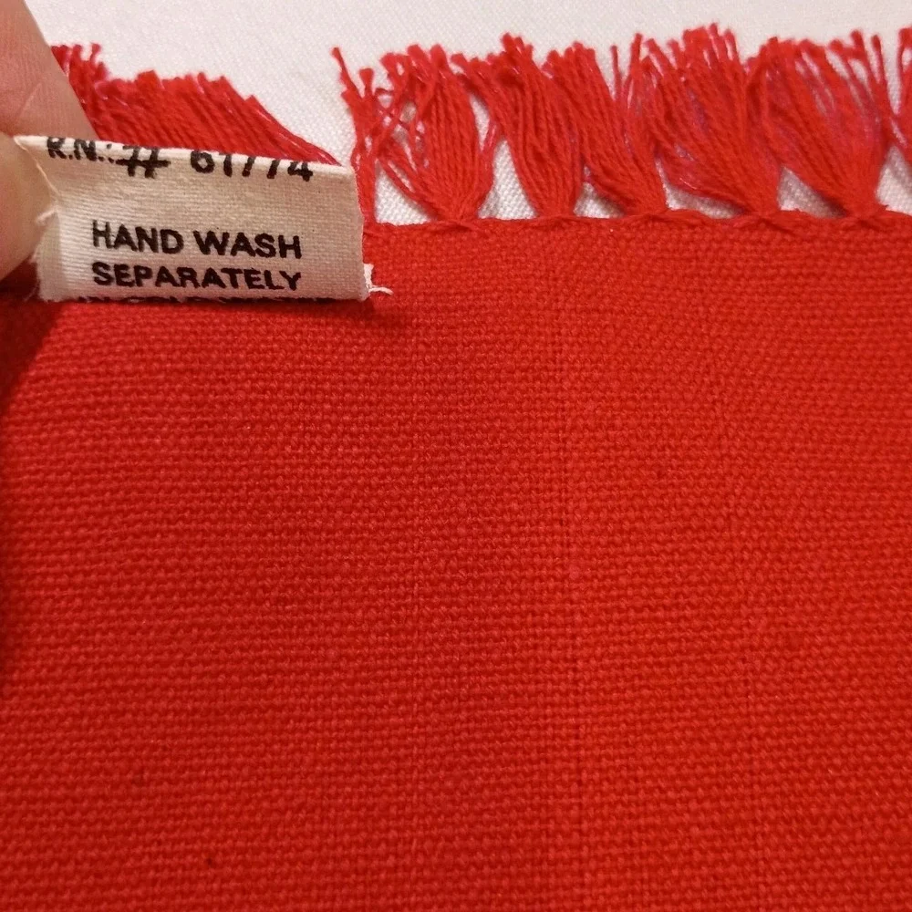 Vintage Christmas Cloth Appetizer Beverage Napkins 24 pc Red & Green Fringe Edge